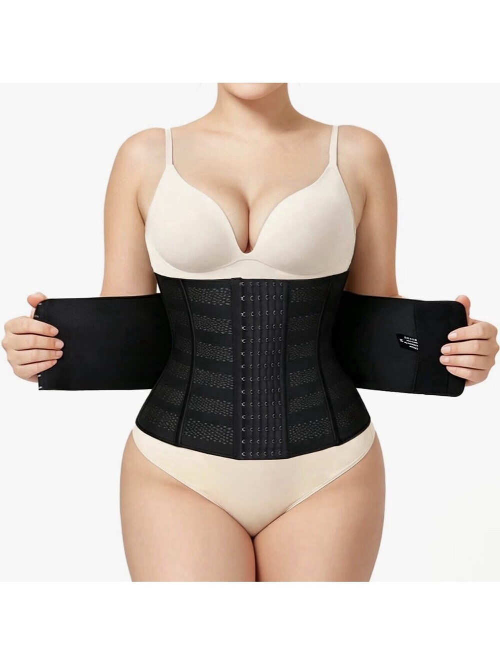 (RB) NWT Steel Bone Waist Trainer XL Tummy Control Shaper Mesh Corset Belt Black